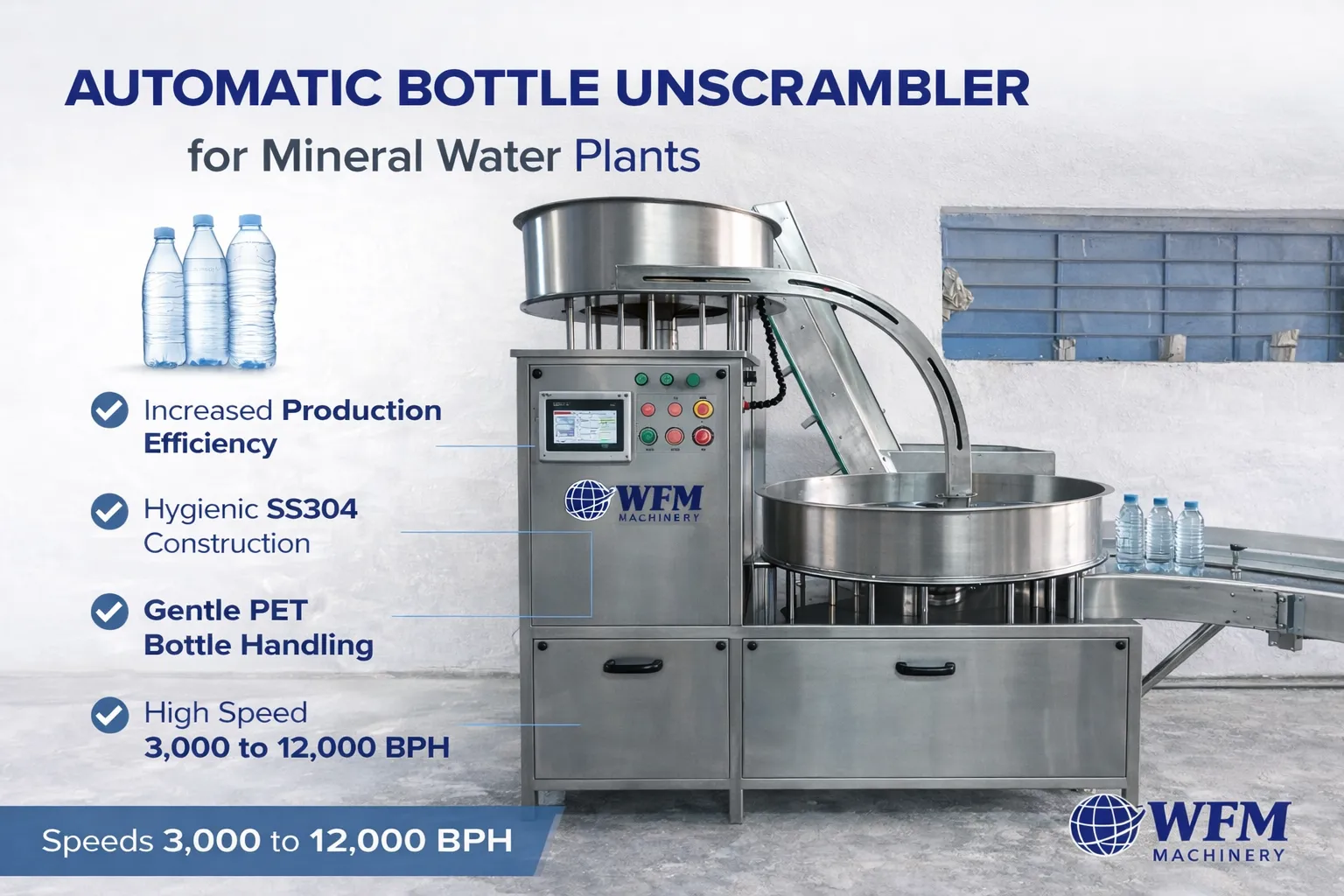 Automatic Bottle Unscrambler for Mineral Water Plants